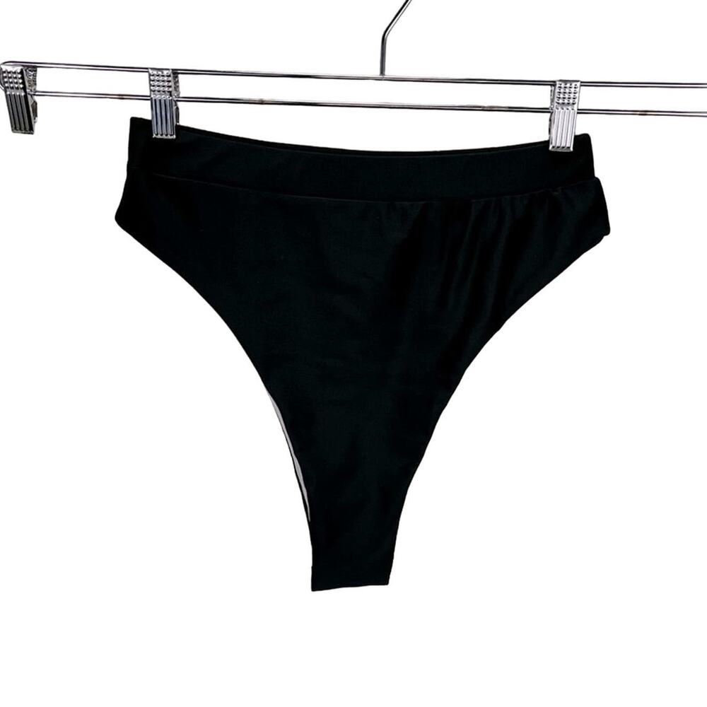 NWOT Black Basic High Cut High Rise Stretch Bikini Bottoms‎ Swim Sz Large